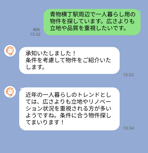 株式会社スミカのサービスを使って、青物横丁駅で不動産賃貸物件を探している方のLINE画像